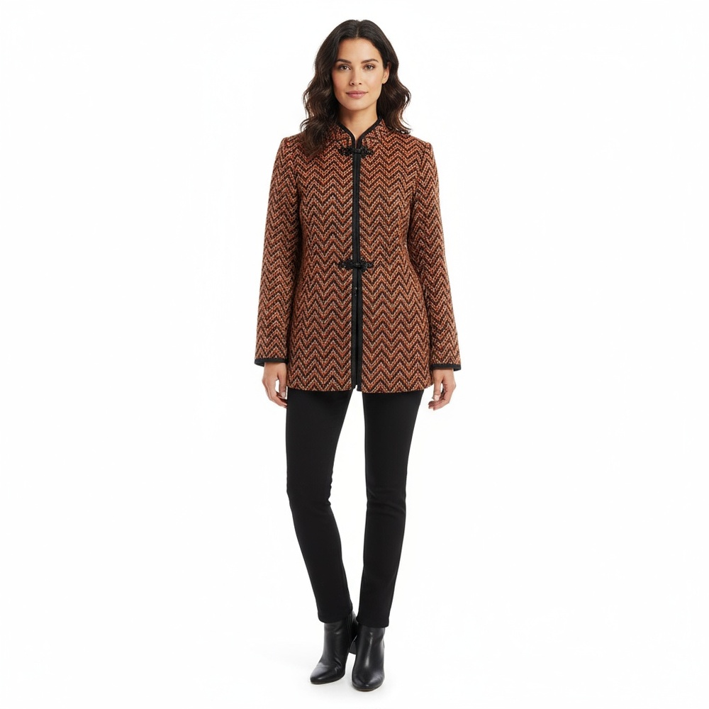 NWT Vintage Monterey Bay Chevron Tweed Mandarin Knotted Jacket Size 10